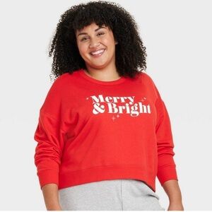 NWT Wondershop Women's "Merry & Bright" Holiday Christmas Sweatshirt, Red